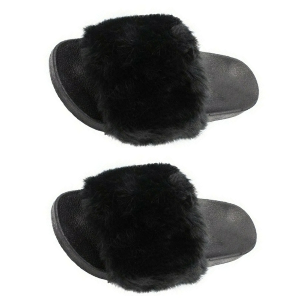 Women's Faux Fur Slide Slip Sandals Black Shoe 7.5 - Picture 3 of 4